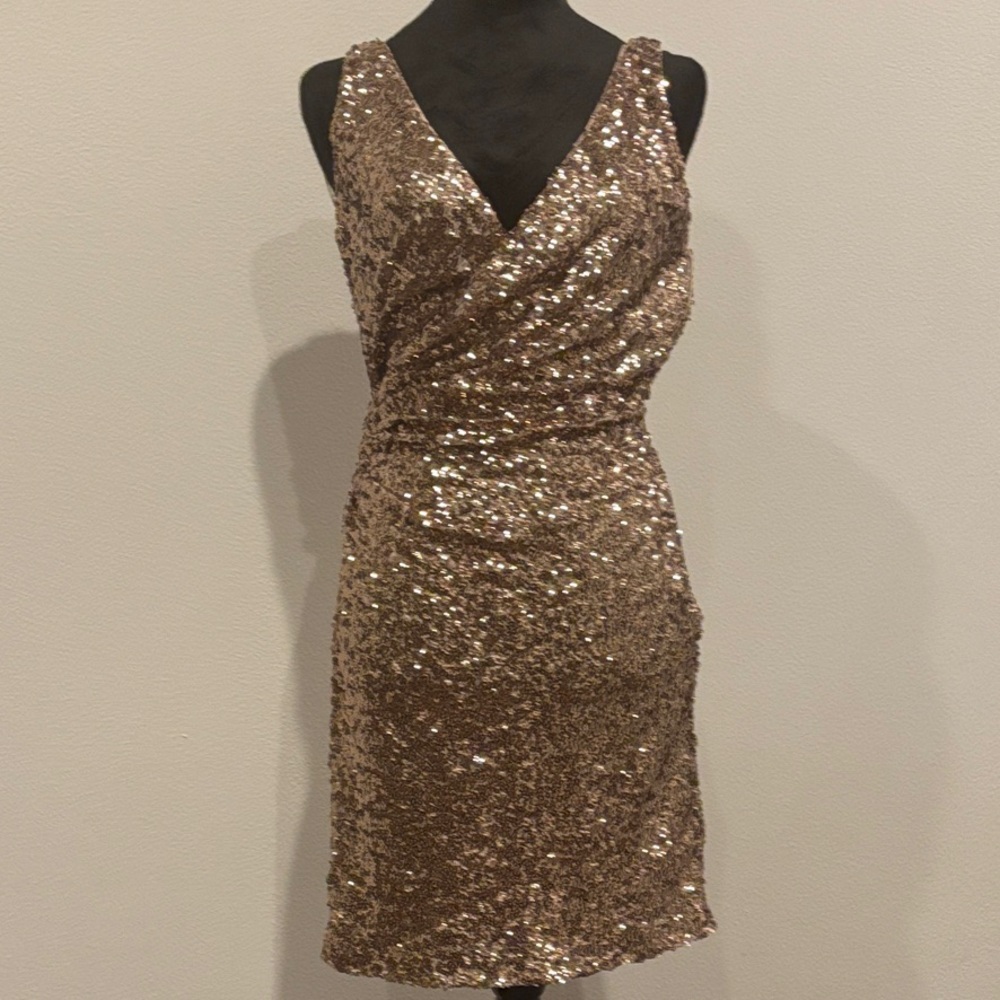 Badgley Mischka Gold Sequin Mini Dress